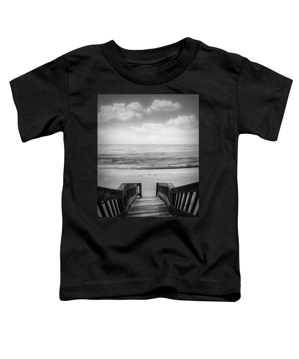 Black Toddler T-Shirt featuring the photograph Steps to an Island Attitude Black and White by Debra and Dave Vanderlaan