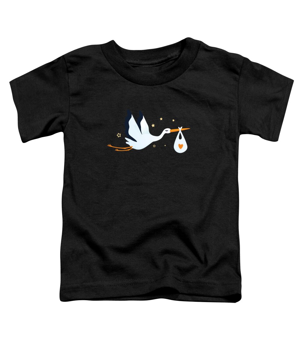 Stork Toddler T-Shirt featuring the digital art Stork Baby Valentines Day Baby Bird by Moon Tees