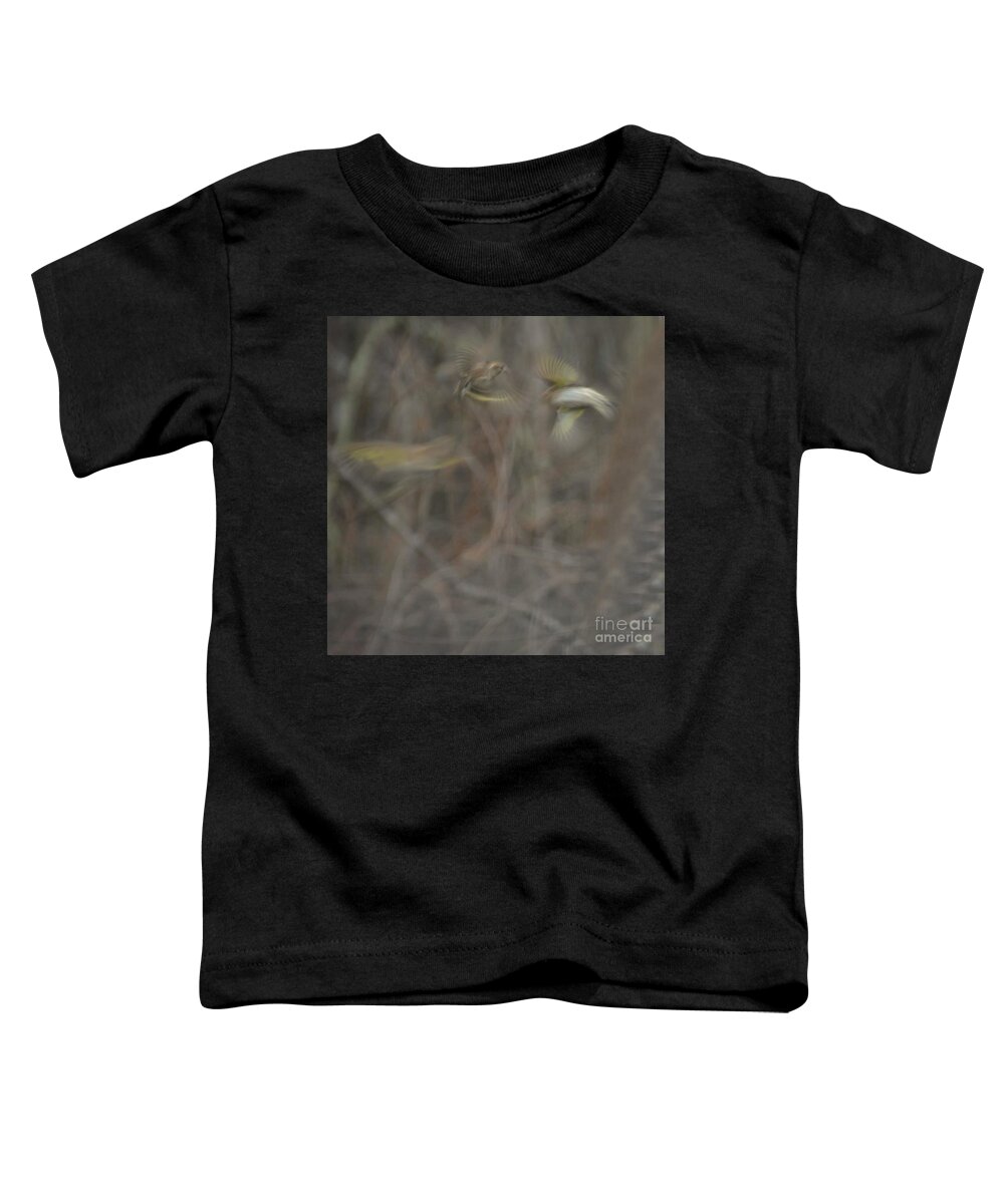 Beauty Toddler T-Shirt featuring the photograph Finches Suffused in flight. by Adrian De Leon Art and Photography