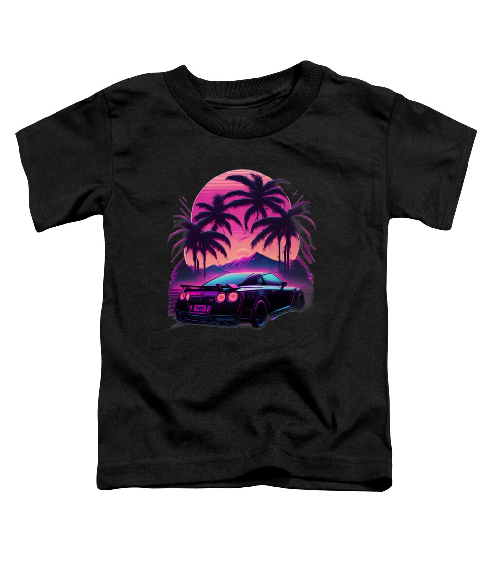 Synthwave Toddler T-Shirt featuring the digital art Sunset and GTR by Quik Digicon Art Club