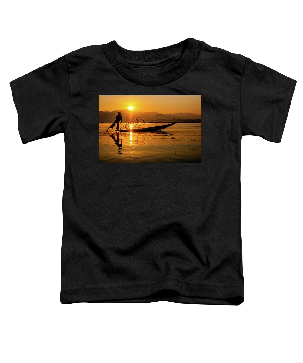 Inlelake Toddler T-Shirt featuring the photograph Sunset at Inle Lake by Arj Munoz