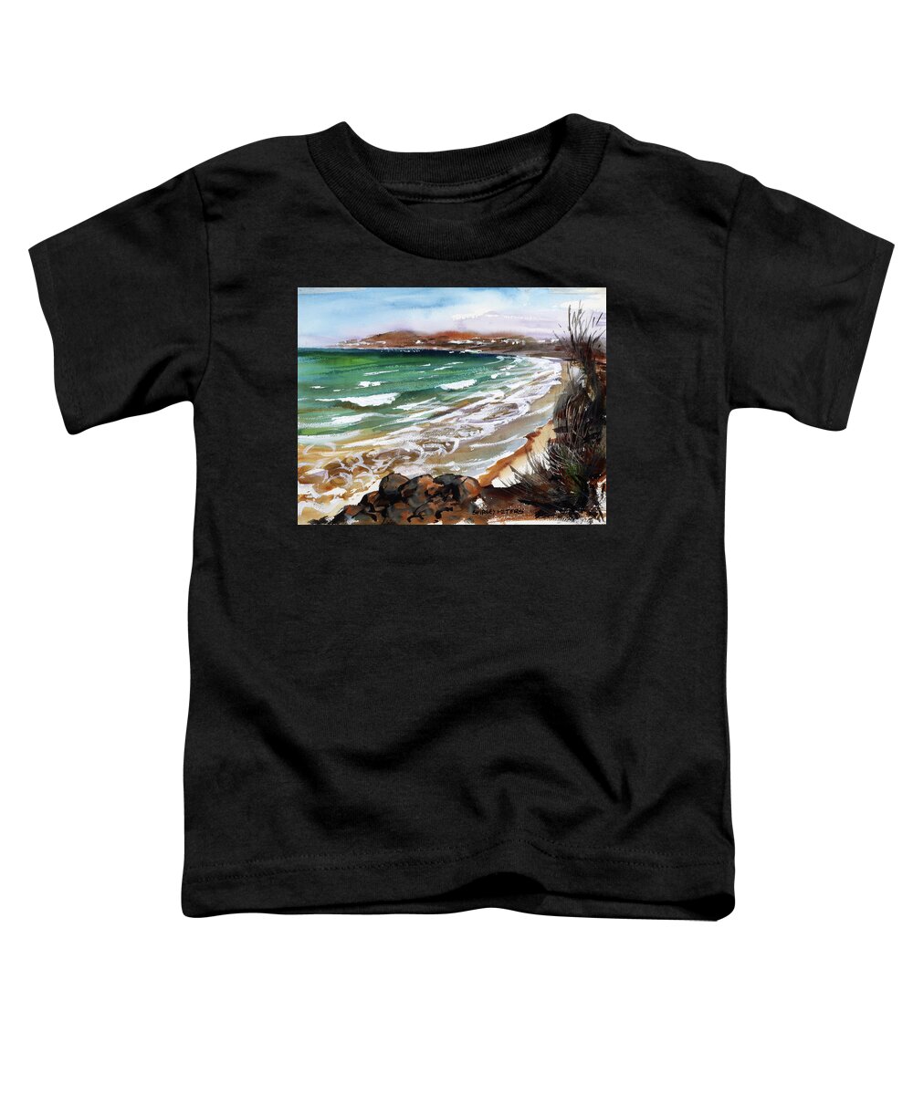 Landscape Toddler T-Shirt featuring the painting Swansea Beach by Shirley Peters