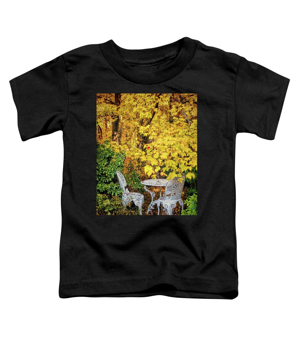 Autumn Toddler T-Shirt featuring the photograph Table for Two in Autumn by Ola Allen