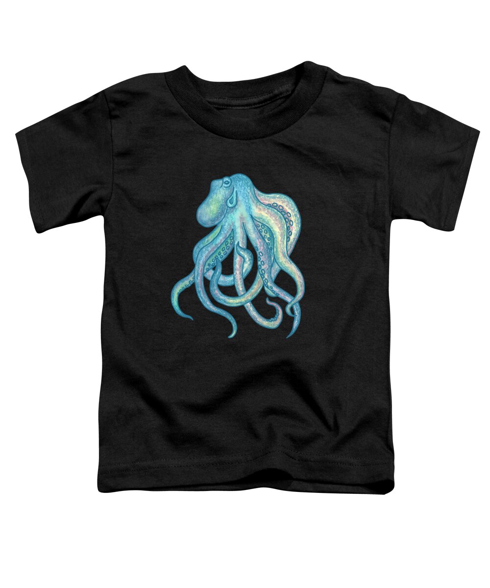 Octopus Toddler T-Shirt featuring the painting Teal Blue Watercolor Octopus Beach Art PNG by Irina Sztukowski