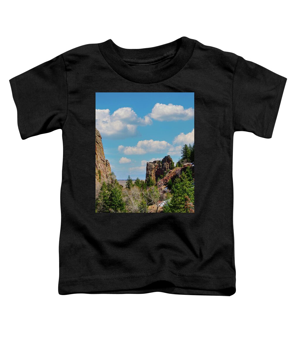 Rock Climber Toddler T-Shirt featuring the photograph Eldorado Canyon State Park,The Bastille by Tom Potter