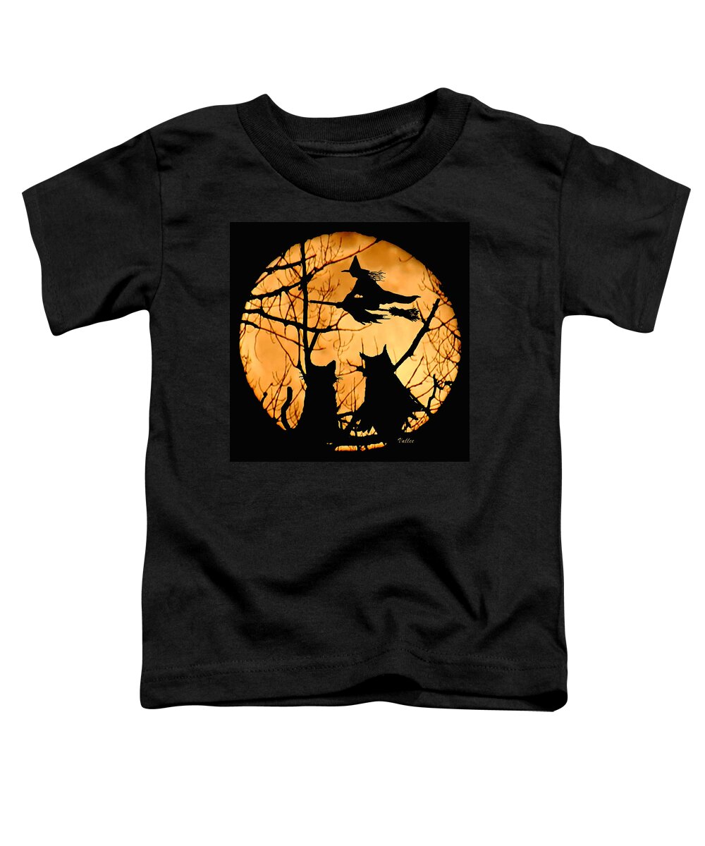 Seasonal Toddler T-Shirt featuring the digital art Cat..Owl..Witch..Moon by Vallee Johnson