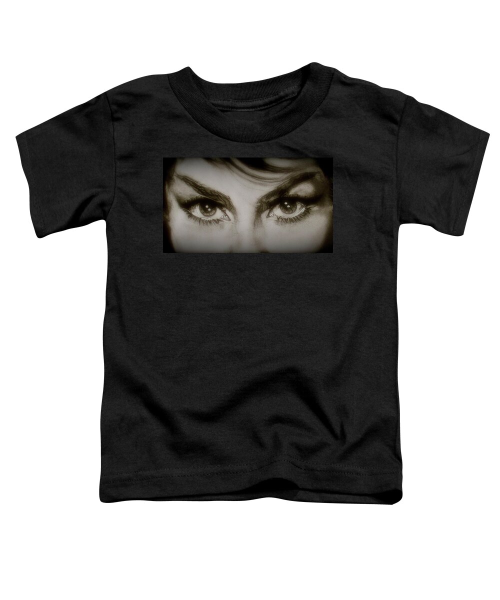 Charcoal Pencil On Paper Toddler T-Shirt featuring the drawing Gina Lollobrigida's Eyes - detail by Sean Connolly