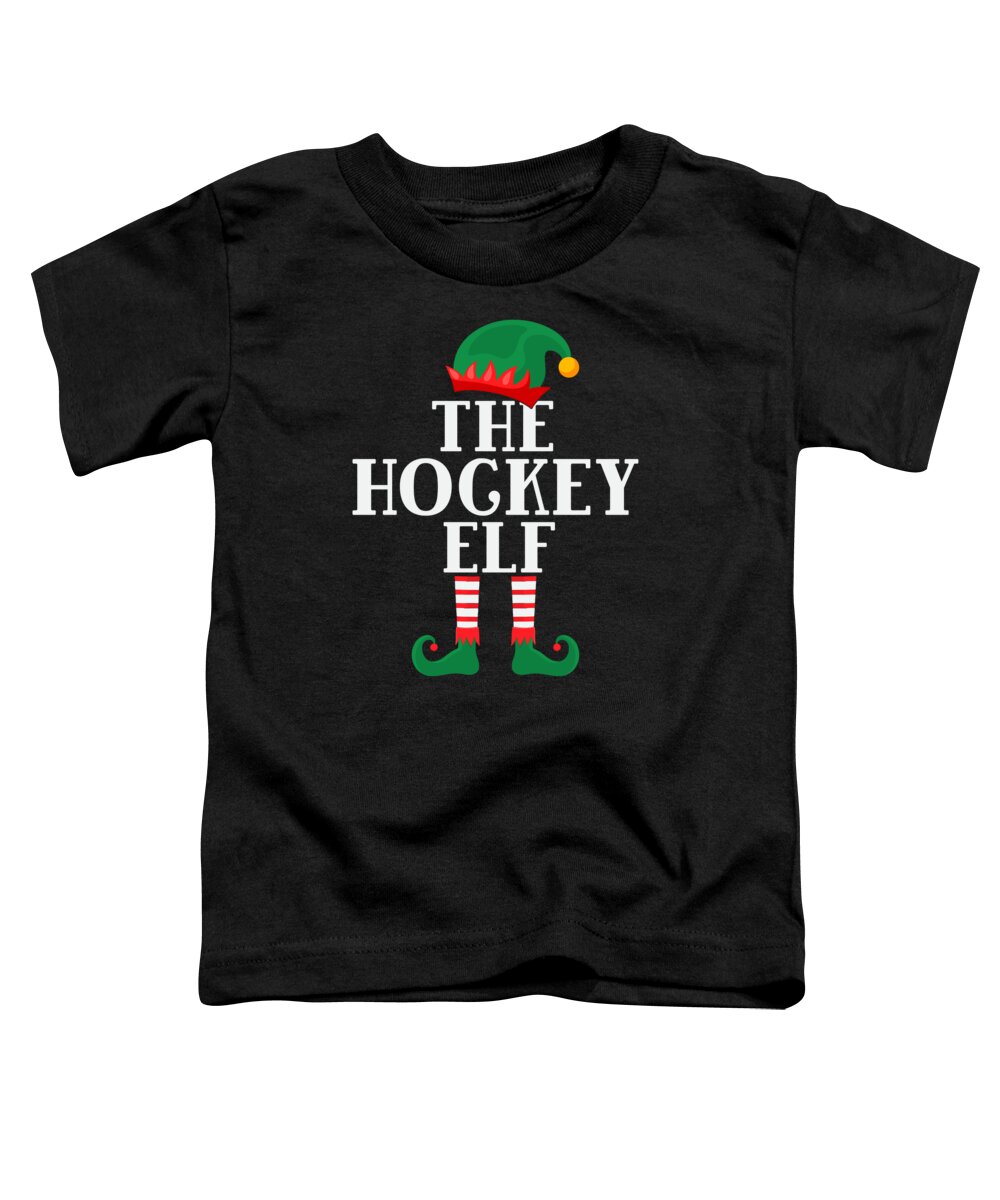 Elf Toddler T-Shirt featuring the digital art The Hockey Elf Funny Christmas by Me