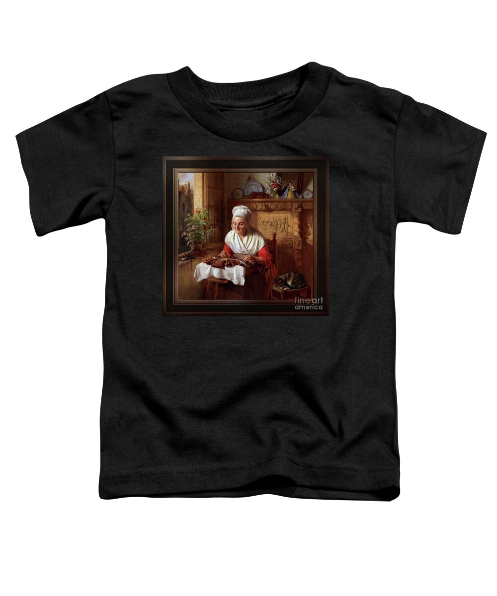 Elderly Woman Toddler T-Shirt featuring the painting The Lace Maker by Josephus Laurentius Dyckmans Fine Art Xzendor7 Old Masters Reproductions by Rolando Burbon
