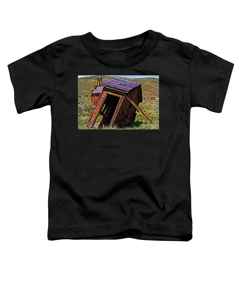 Abandoned Toddler T-Shirt featuring the digital art The Leaning Outhouse Of Bodie by David Desautel