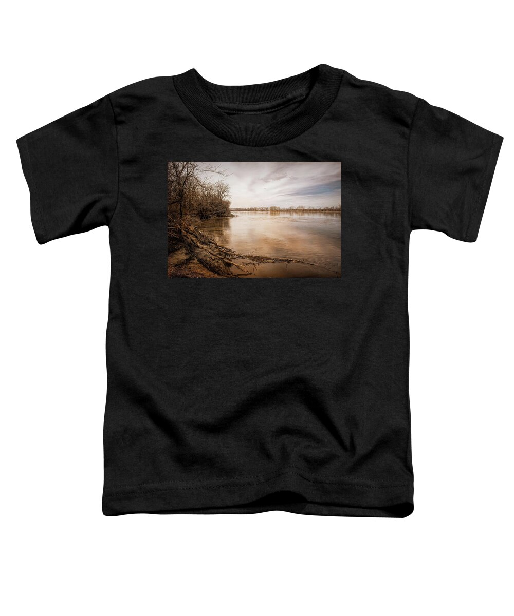 Landscape Toddler T-Shirt featuring the photograph The Muddy Missouri by Linda Shannon Morgan
