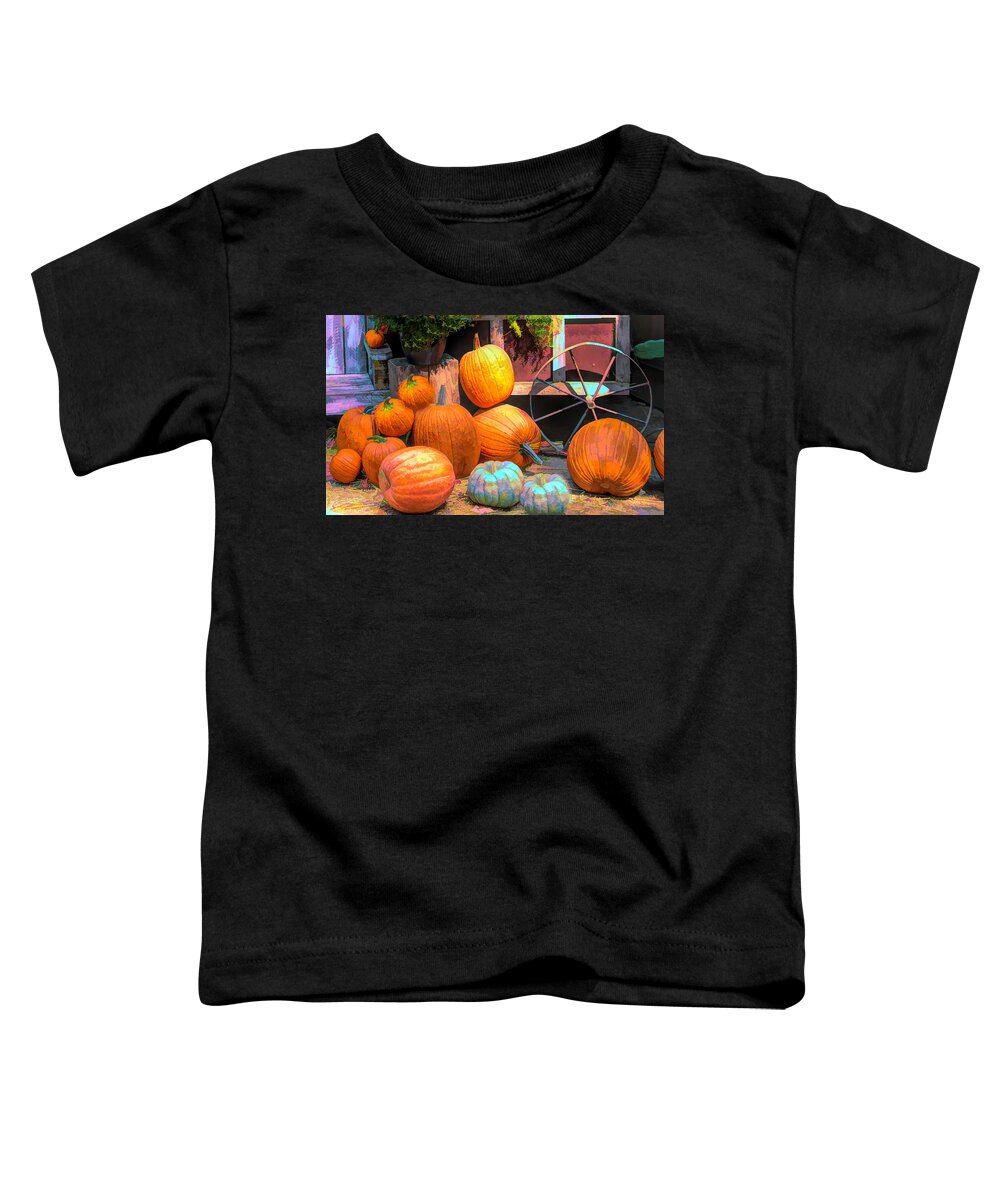 Pumpkins Toddler T-Shirt featuring the photograph The Pumpkin Cart #2 by Barbara Snyder