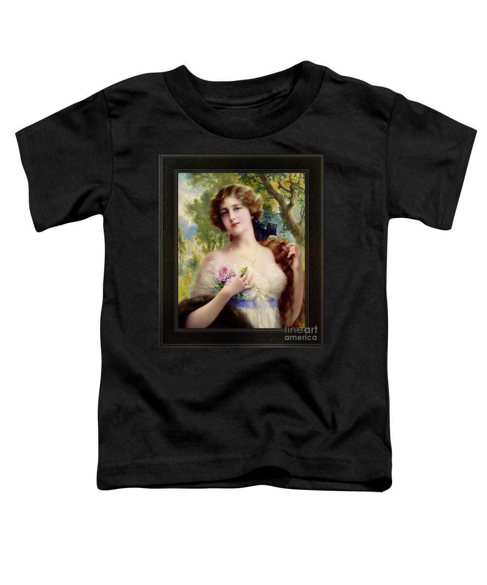 The Young Lady With A Rose Toddler T-Shirt featuring the painting The Young Lady With A Rose by Emile Vernon Vintage Art Xzendor7 Old Masters Reproductions by Rolando Burbon