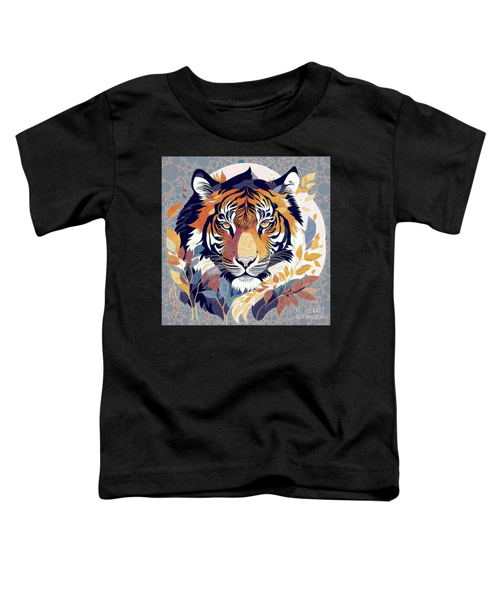 Tiger Toddler T-Shirt featuring the digital art Tiger Gaze With Autumn Leaves - 00579-SA1A by Philip Preston