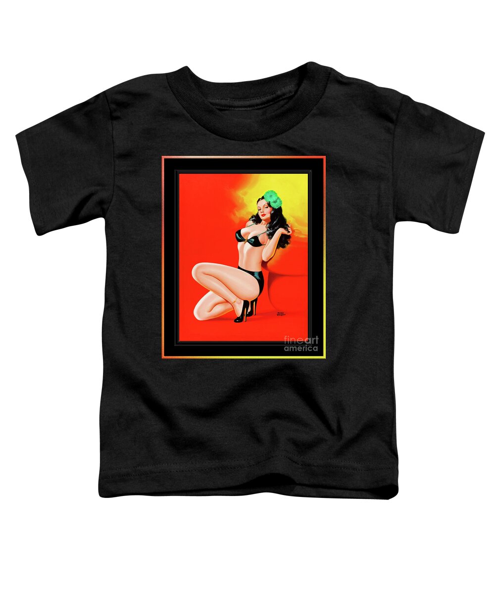 Too Hot To Touch Toddler T-Shirt featuring the painting Too Hot To Touch by Peter Driben Vintage Pin-Up Girl Art by Rolando Burbon