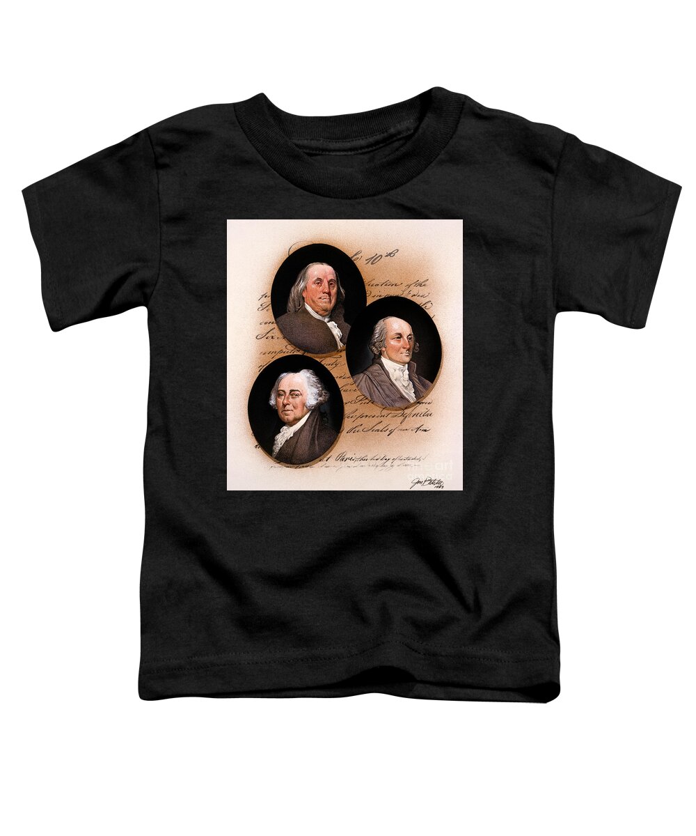 Jim Butcher Toddler T-Shirt featuring the painting The Treaty of Paris - American Signers - Franklin, Adams, Jay by Jim Butcher