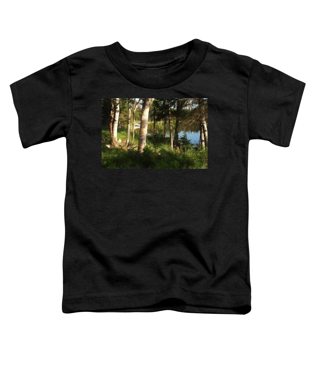 Newfoundland Toddler T-Shirt featuring the photograph Trees by the lake - Digital Painting by Tatiana Travelways