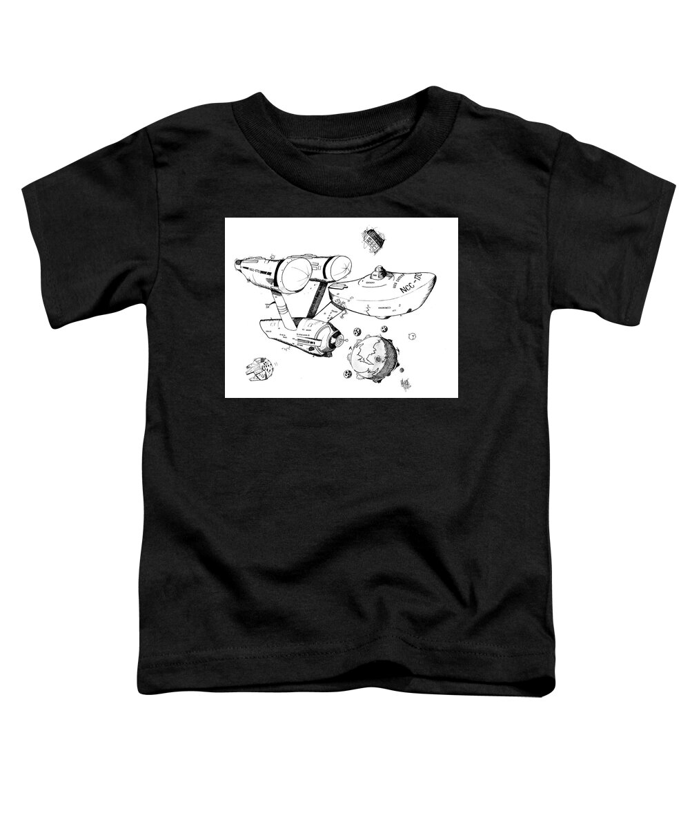 Star Trek Toddler T-Shirt featuring the drawing Trek Black and White by Michael Hopkins