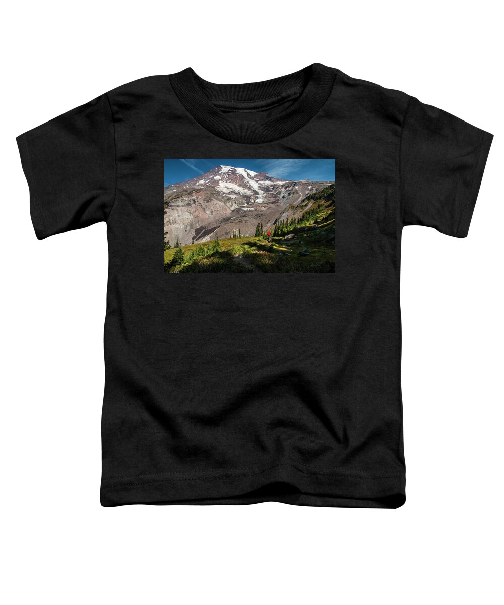 Mount Rainier National Park Toddler T-Shirt featuring the photograph Trekking in Paradise by Doug Scrima