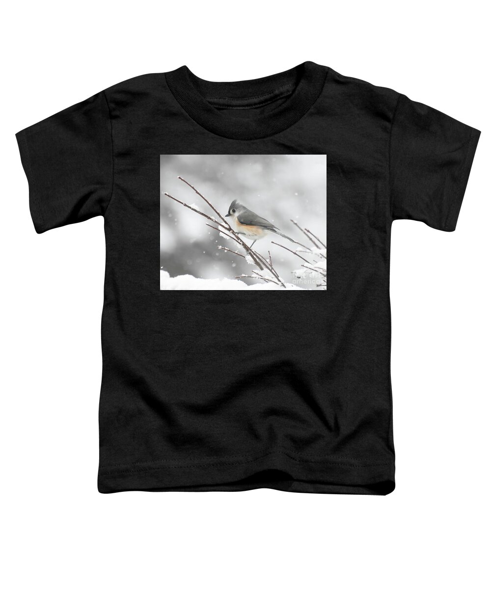 Tufted Titmouse Toddler T-Shirt featuring the photograph Tufted Titmouse on a Winter Day by Kerri Farley