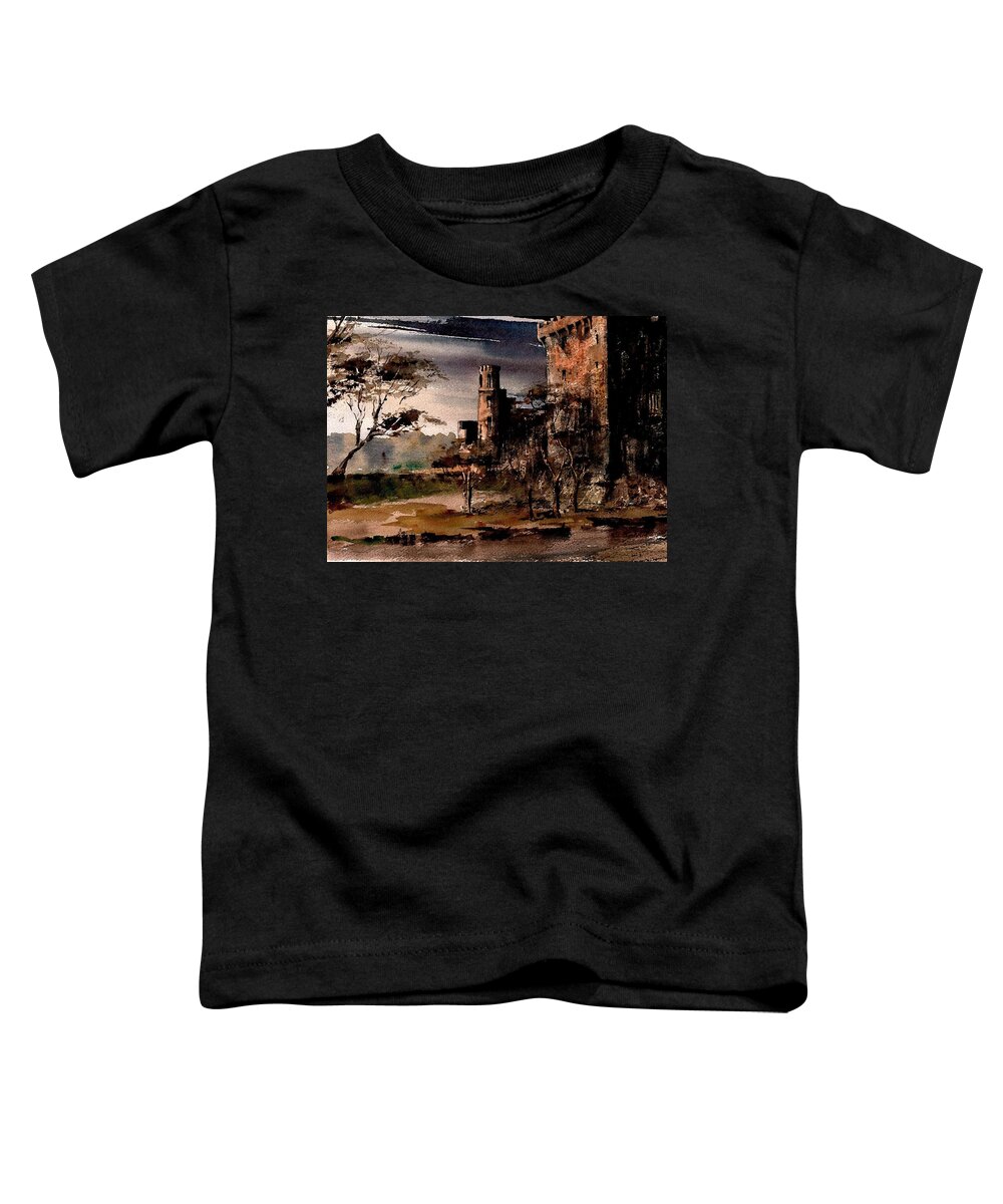  Toddler T-Shirt featuring the painting Twylight storm on Blarney Castle, Cork by Val Byrne