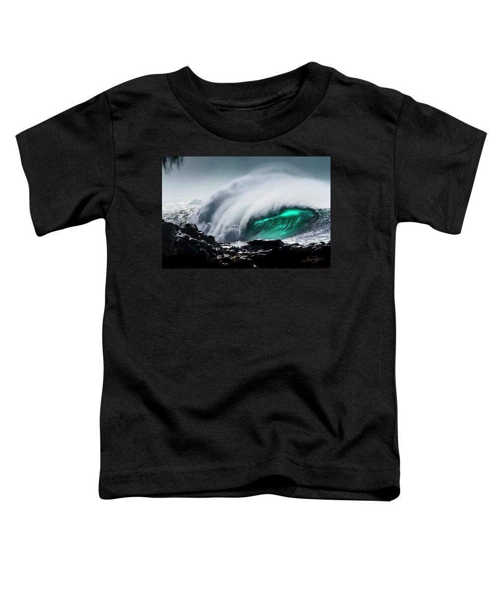 Waimea Bay Hawaii Big Wave Aqua Ocean Toddler T-Shirt featuring the photograph Waimea Aquas by Leonardo Dale