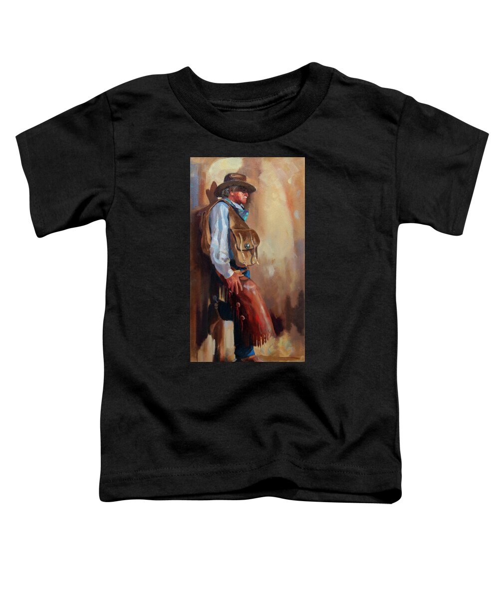 Western Art Toddler T-Shirt featuring the painting Waiting for Tommy by Carolyne Hawley
