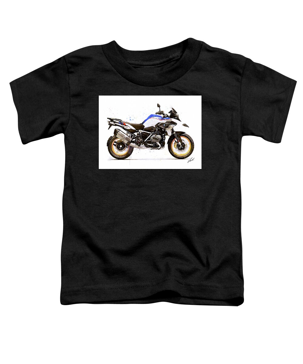 Motorcycle Toddler T-Shirt featuring the painting Watercolor BMW R1250GS motorcycle - oryginal artwork by Vart by Vart