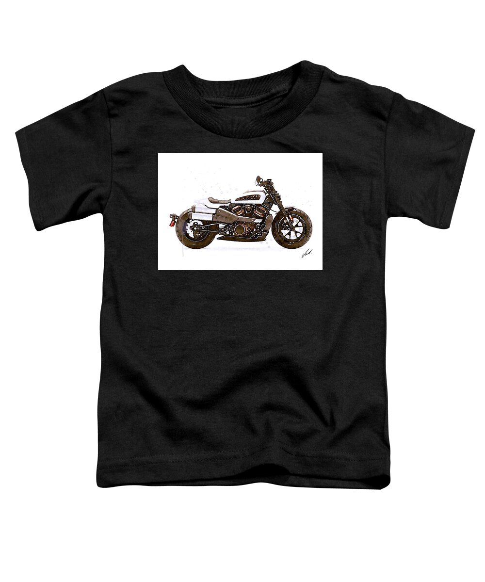 Motorcycle Toddler T-Shirt featuring the painting Watercolor Harley-Davidson Sportster - oryginal artwork by Vart. by Vart