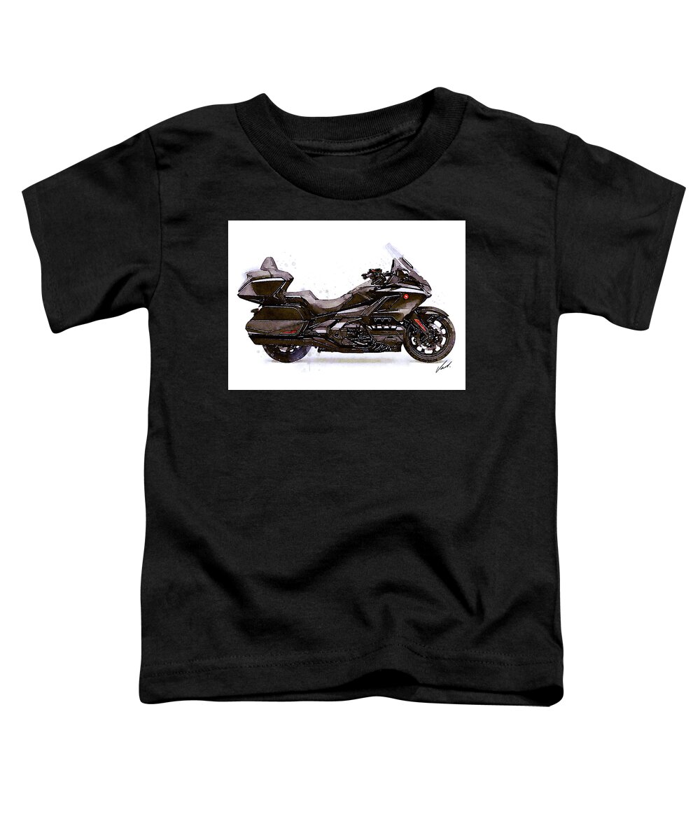 Motorcycle Toddler T-Shirt featuring the painting Watercolor Honda Gold Wing motorcycle - oryginal artwork by Vart. by Vart