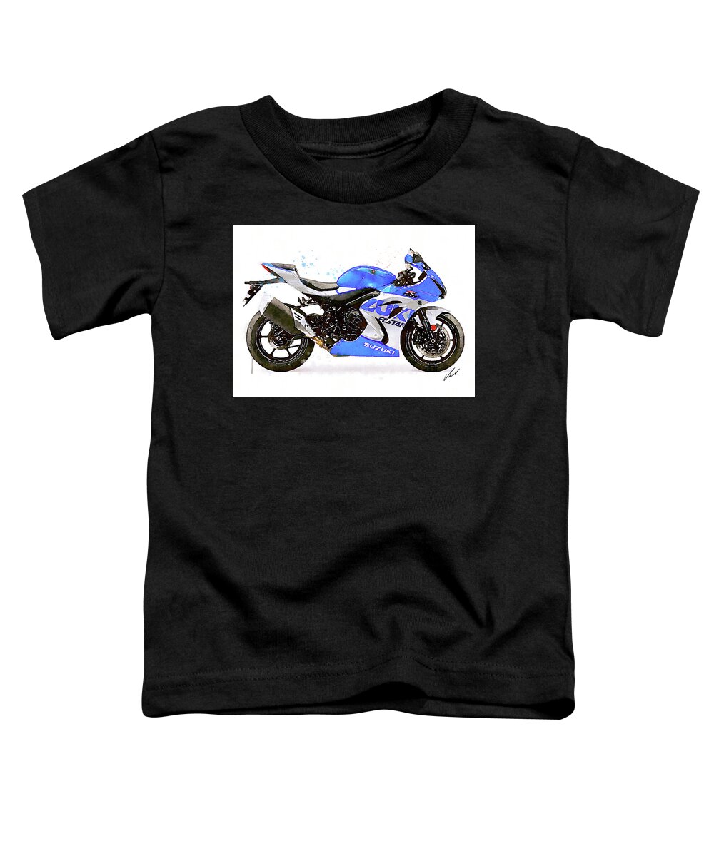 Sport Toddler T-Shirt featuring the painting Watercolor Suzuki GSX-R 1000 motorcycle - oryginal artwork by Vart. by Vart Studio