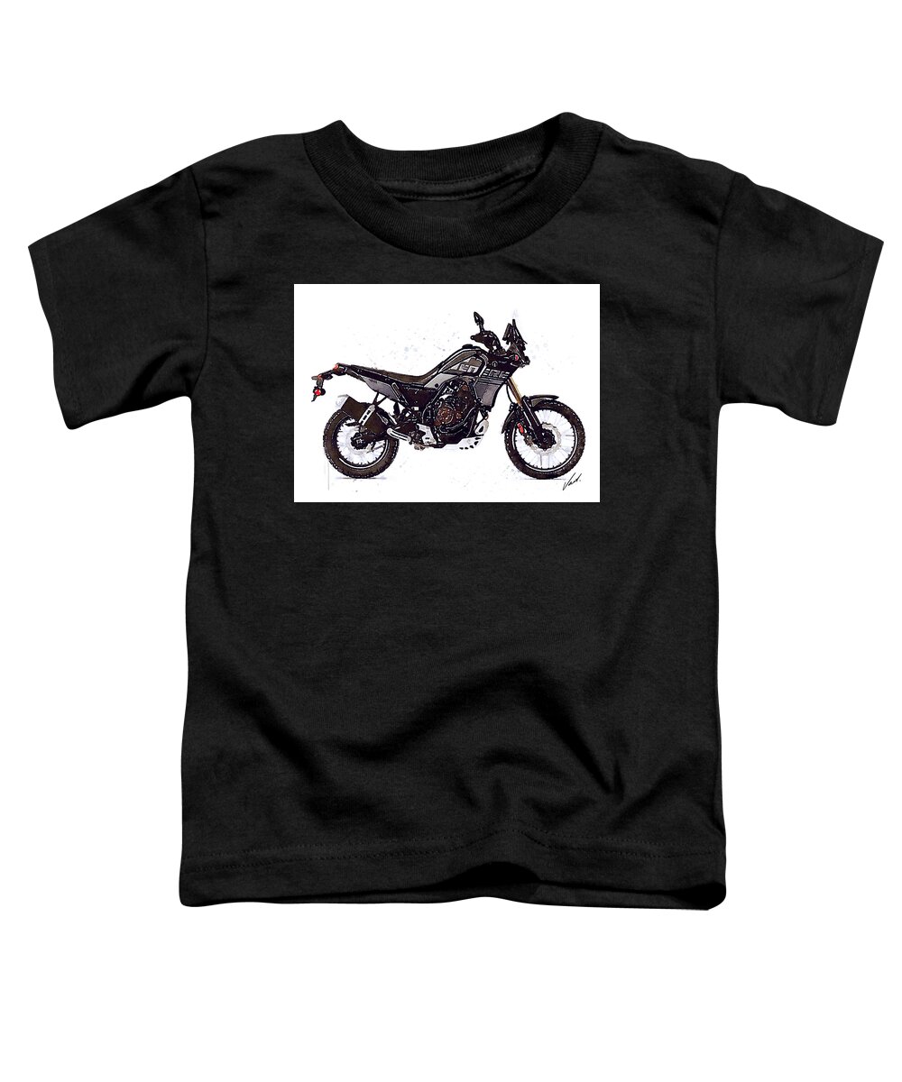 Adventure Toddler T-Shirt featuring the painting Watercolor Yamaha Tenere 700 black motorcycle - oryginal artwork by Vart. by Vart Studio