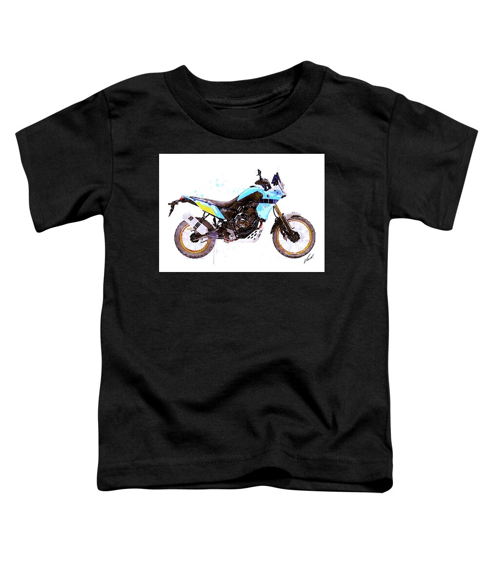 Motorcycle Toddler T-Shirt featuring the painting Watercolor Yamaha Tenere 700 motorcycle - oryginal artwork by Vart. by Vart
