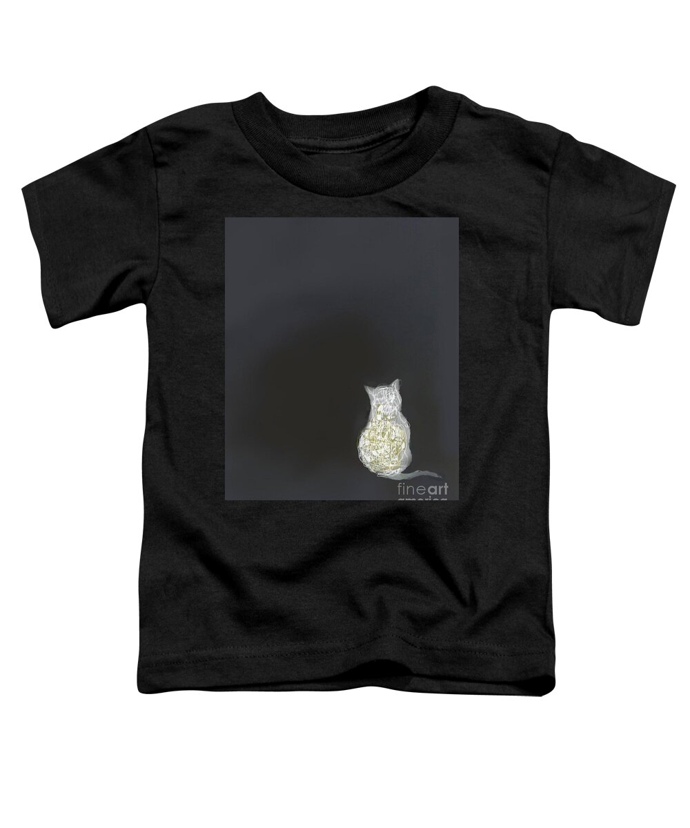 Kitty Toddler T-Shirt featuring the mixed media White kitty in the dark by Vesna Antic