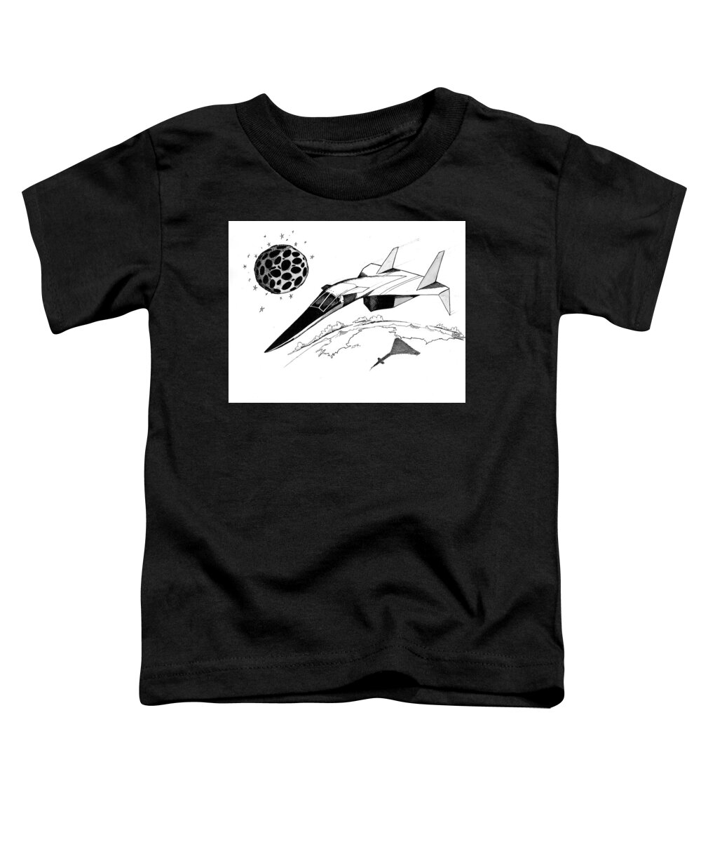 Xb-70 Toddler T-Shirt featuring the drawing XB70 Original Black and White Drawing by Michael Hopkins