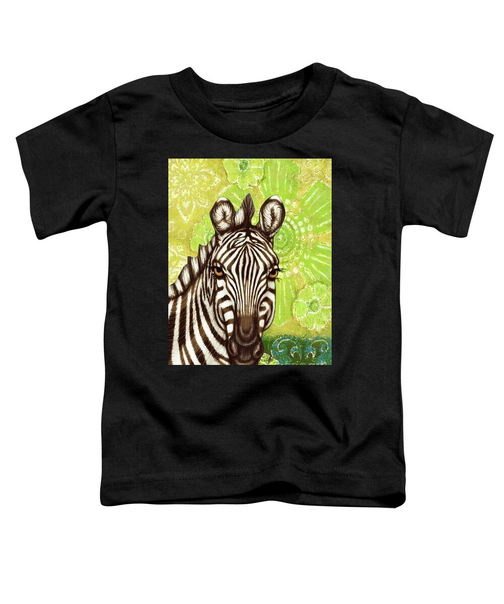Zebra Toddler T-Shirt featuring the painting Zebra Abstract Botanical by Amy E Fraser