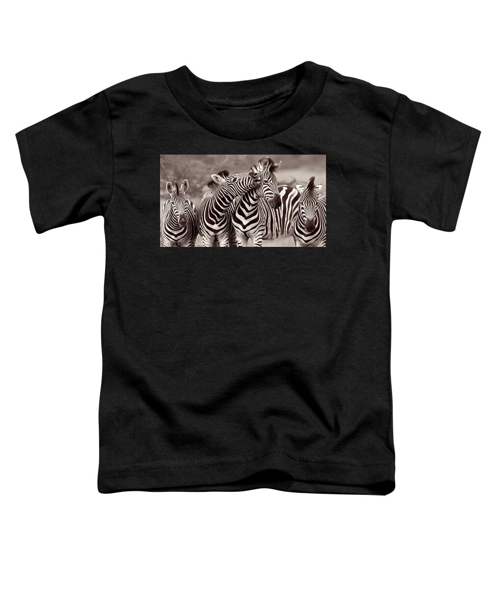  Toddler T-Shirt featuring the mixed media Zebra Jam by Cindy Greenstein