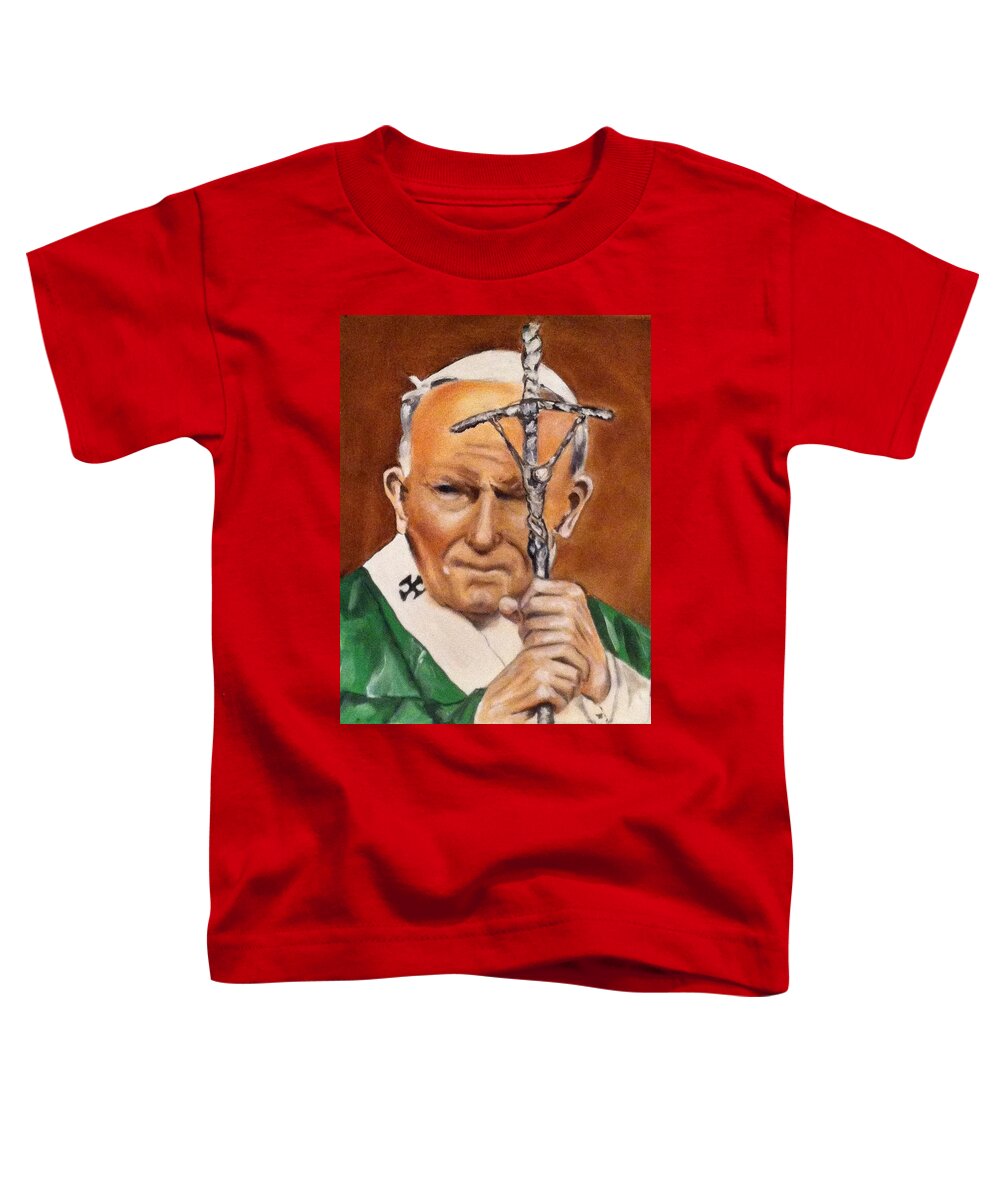 Art Toddler T-Shirt featuring the painting Pope John Paul II #3 by Ryszard Ludynia
