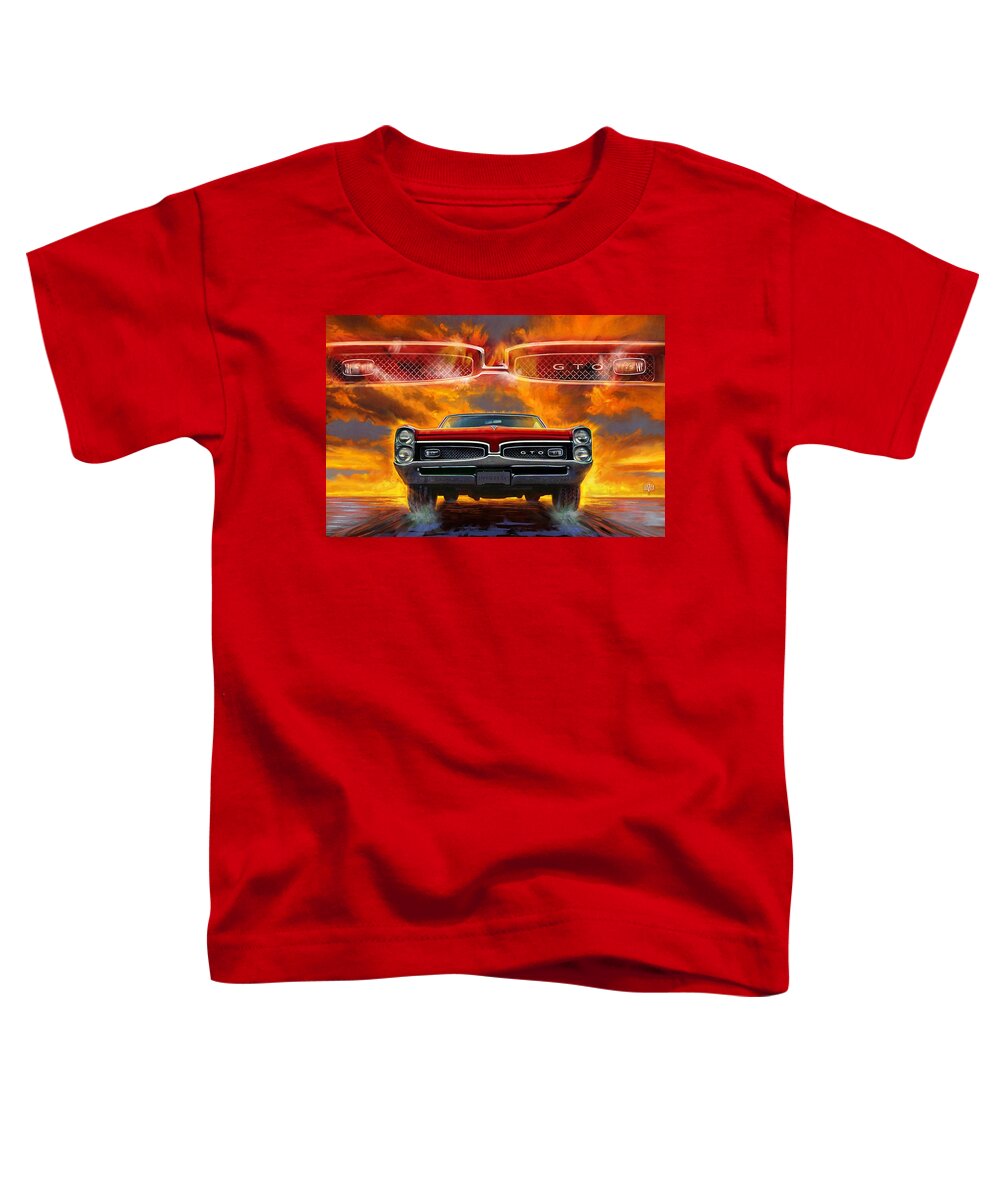 Sunset Toddler T-Shirt featuring the digital art 1967 Pontiac Tempest Lemans GTO by Garth Glazier