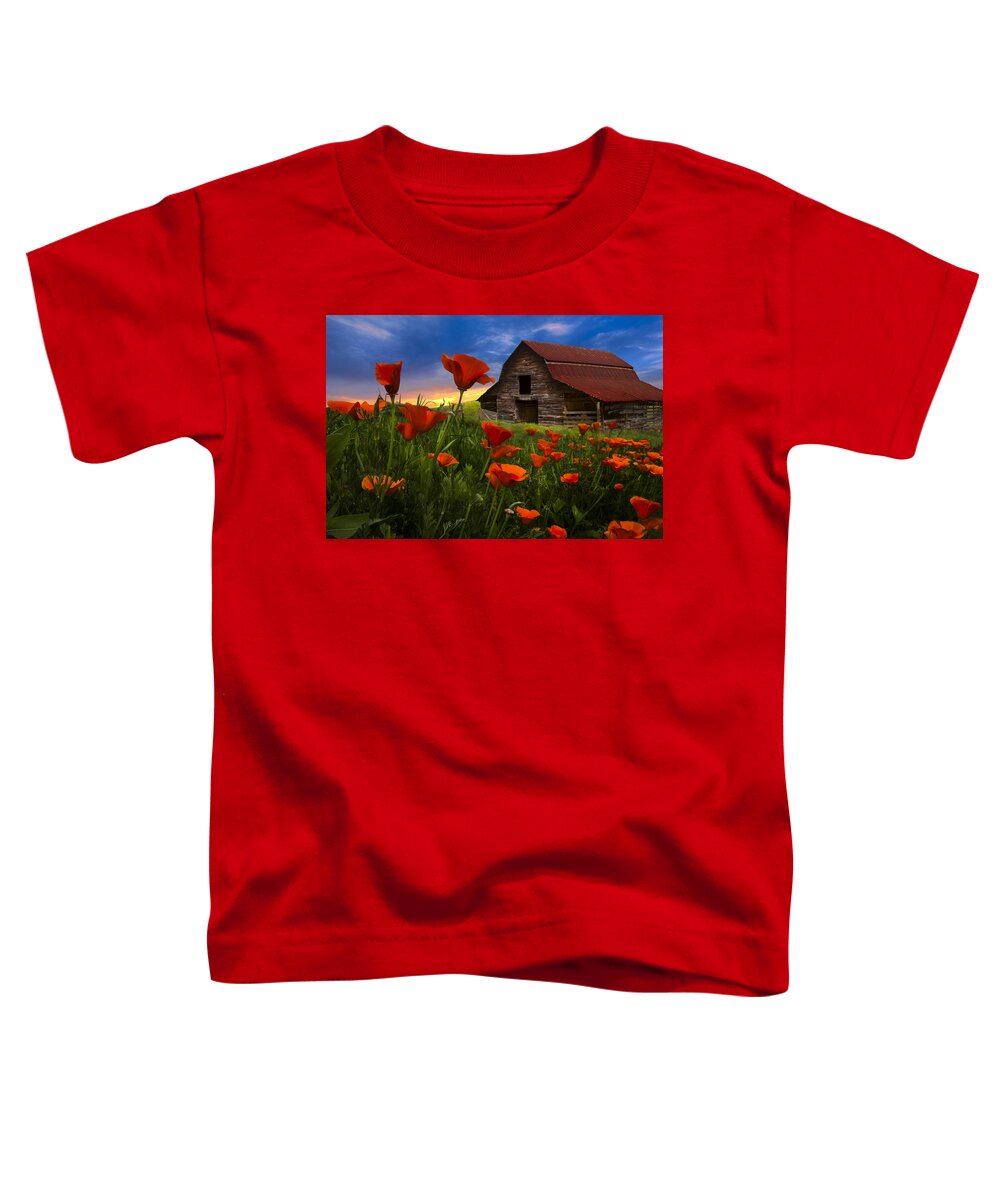 American Toddler T-Shirt featuring the photograph Barn in Poppies by Debra and Dave Vanderlaan