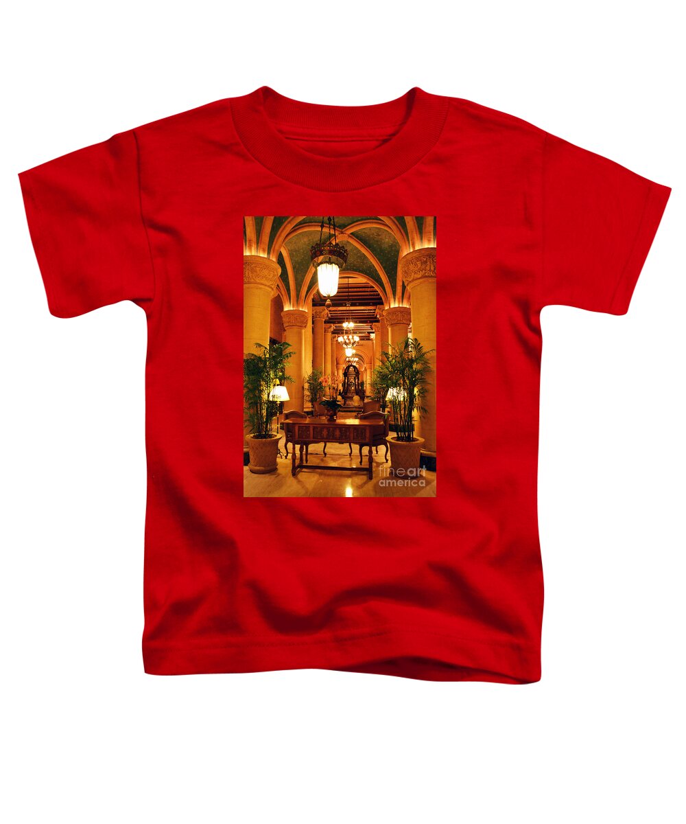 Travelpixpro South Florida Toddler T-Shirt featuring the photograph Biltmore Hotel Vintage Lobby Coral Gables Miami Florida Arches and Columns by Shawn O'Brien