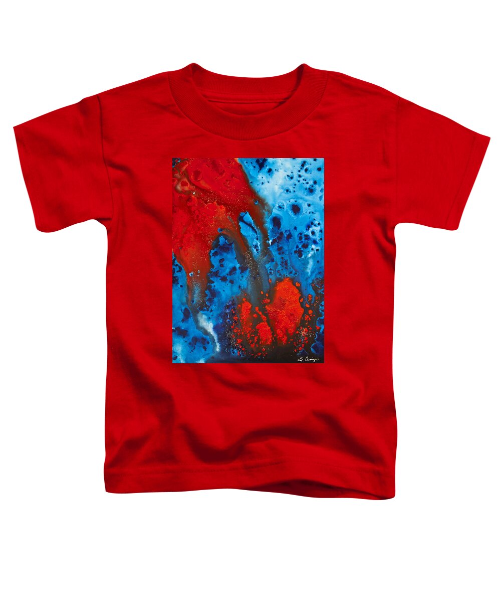 Red Toddler T-Shirt featuring the painting Blue And Red Abstract 3 by Sharon Cummings