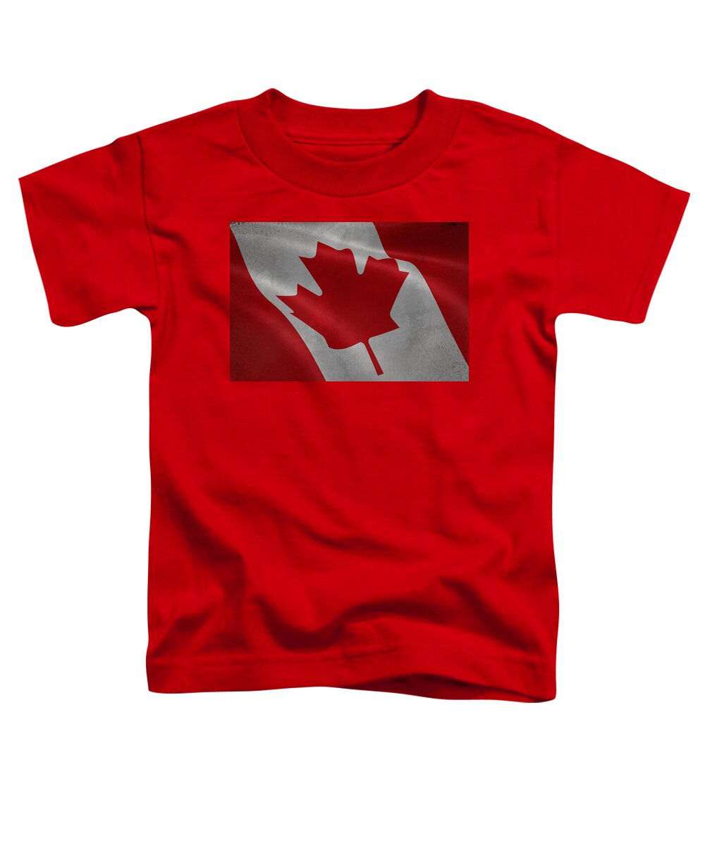Textile Toddler T-Shirt featuring the digital art Canadian flag waving aged canvas by Eti Reid