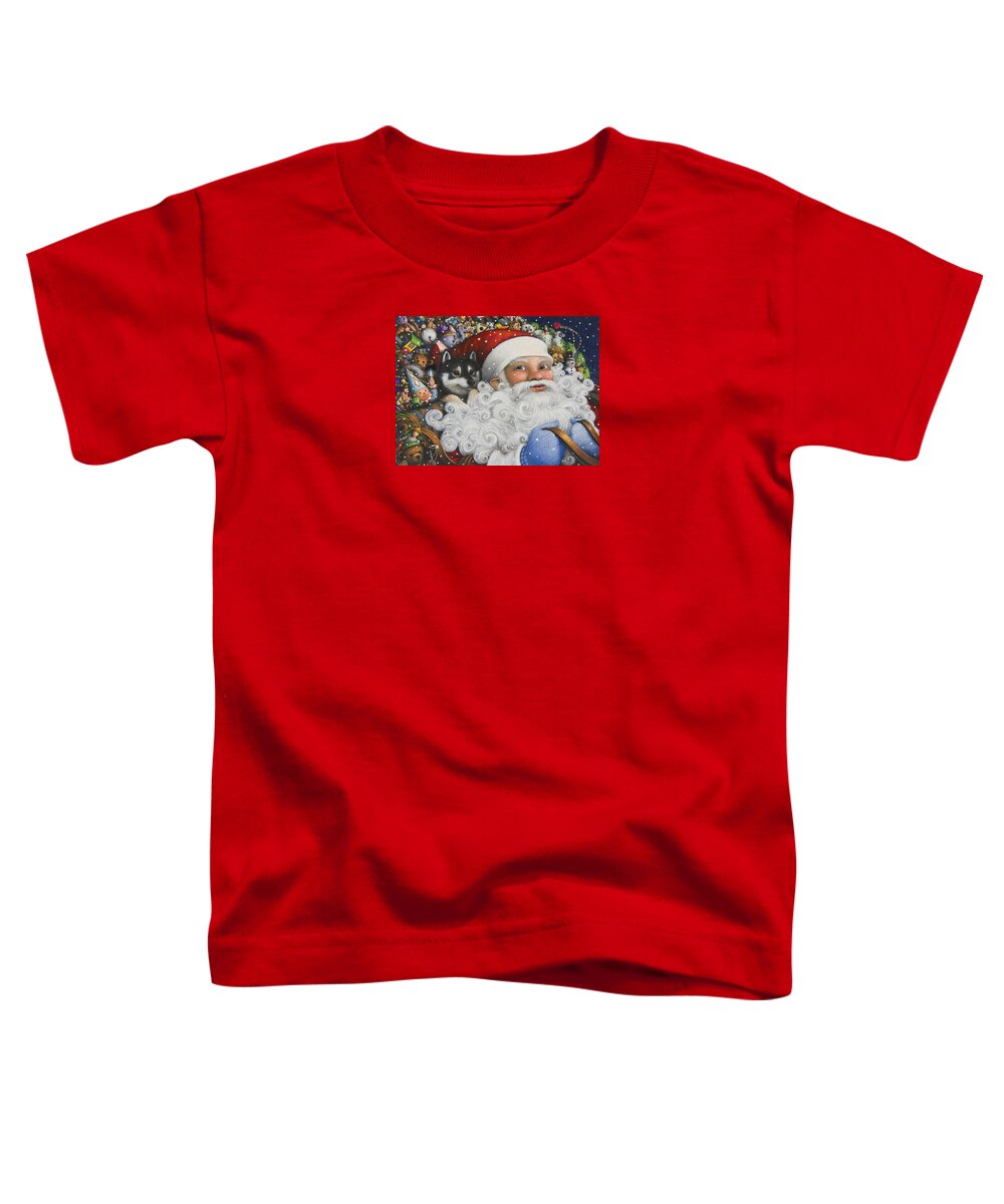 Santa Claus Toddler T-Shirt featuring the painting Christmas Stowaway by Lynn Bywaters