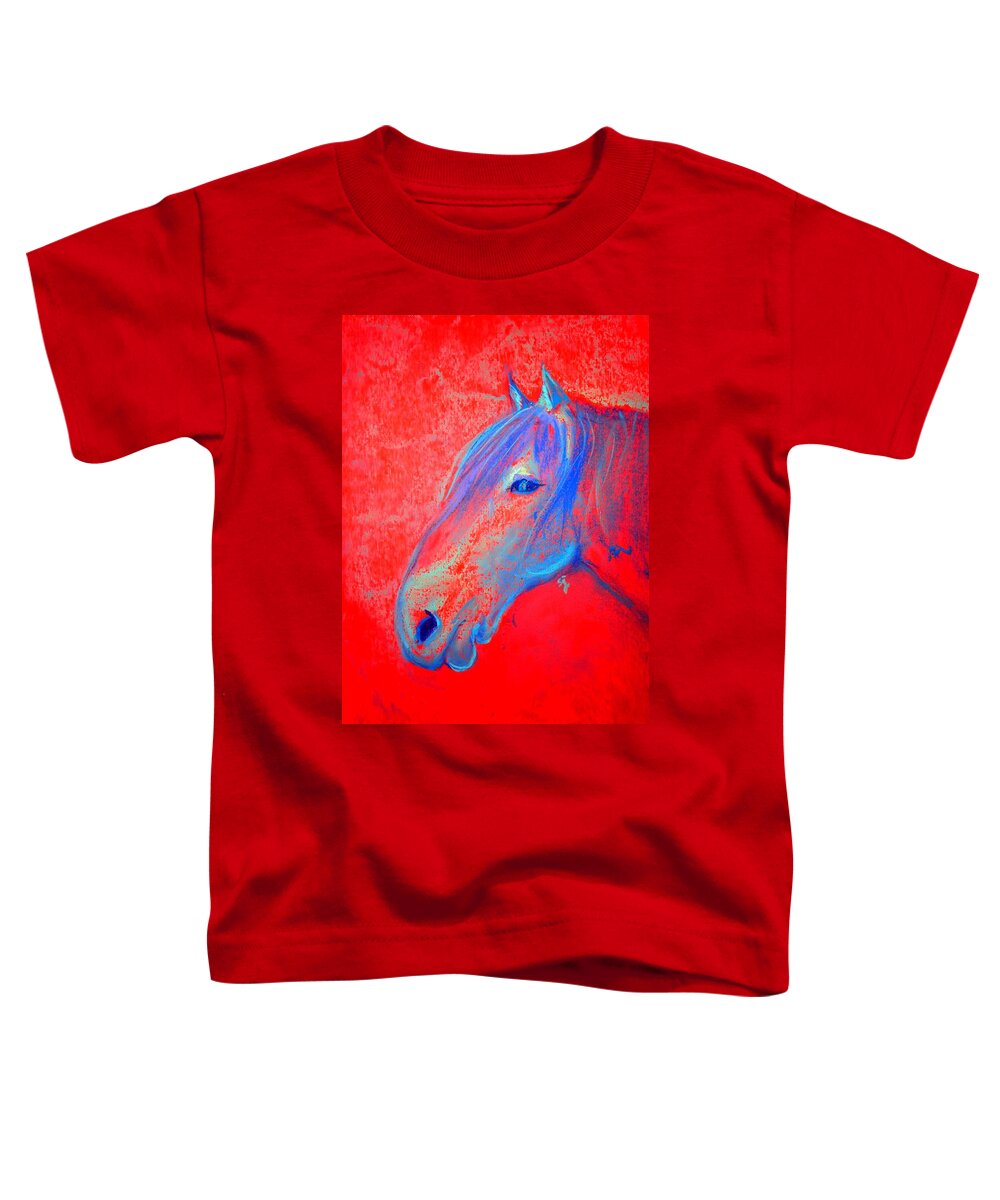 Animals Toddler T-Shirt featuring the painting Funky Handsome Horse Blue by Sue Jacobi