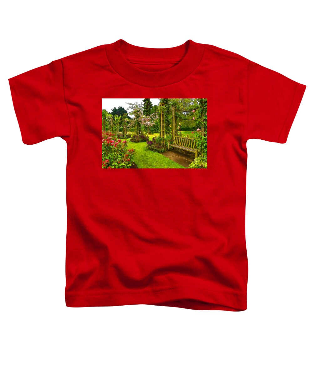 Georgia Mizuleva Toddler T-Shirt featuring the digital art Impressions of London - Queen Mary's Rose Garden by Georgia Mizuleva