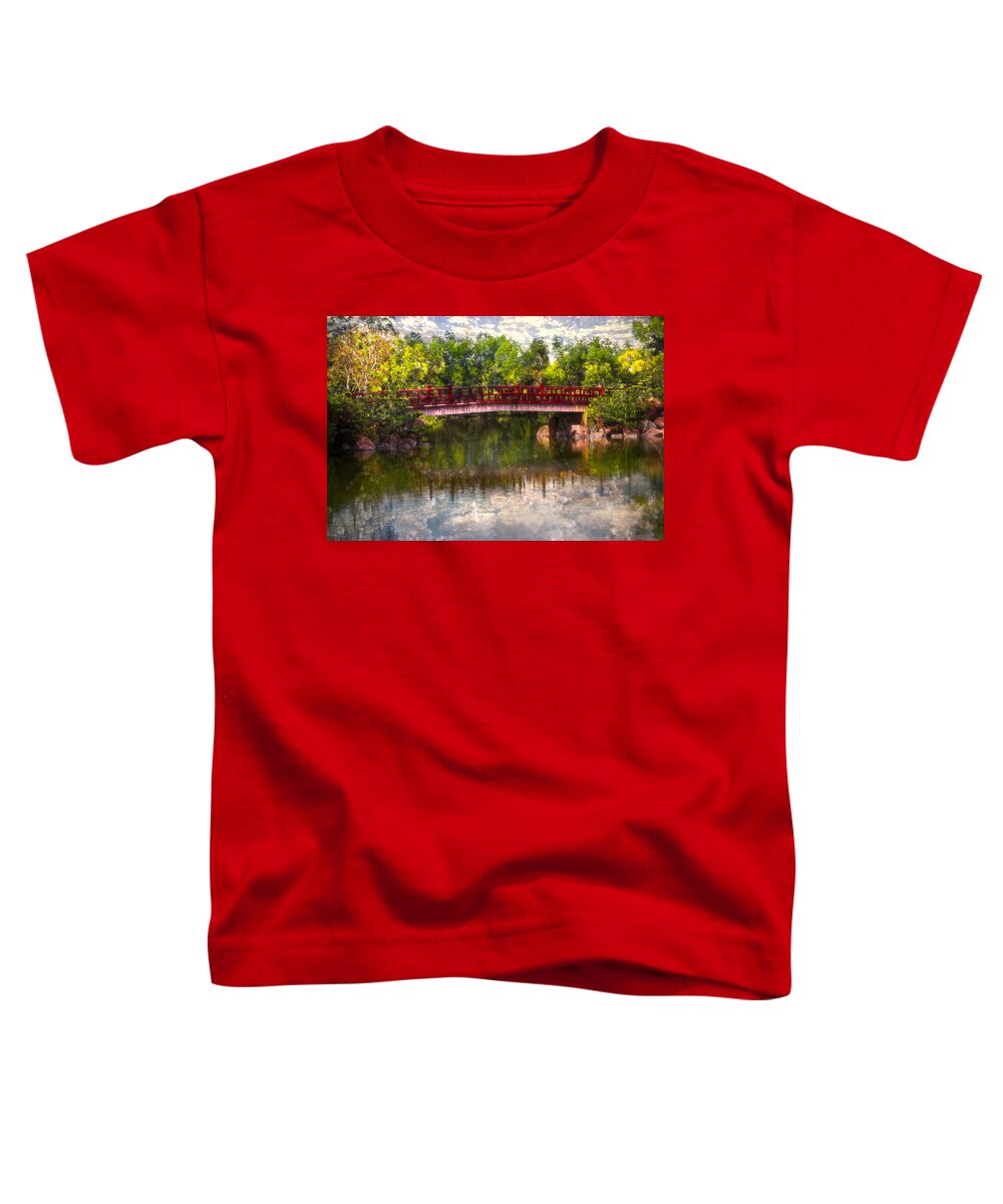 Clouds Toddler T-Shirt featuring the photograph Japanese Gardens Bridge by Debra and Dave Vanderlaan