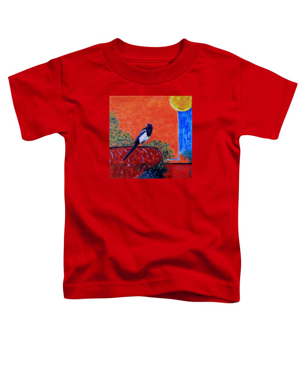 Magpie Toddler T-Shirt featuring the painting Magpie Singing at the Bath by Xueling Zou