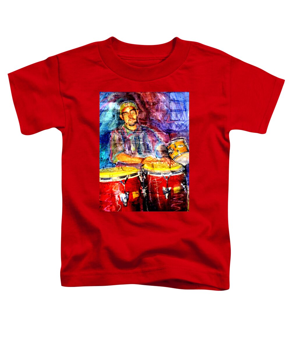 Music Toddler T-Shirt featuring the digital art Musician Congas and Brick by Anita Burgermeister