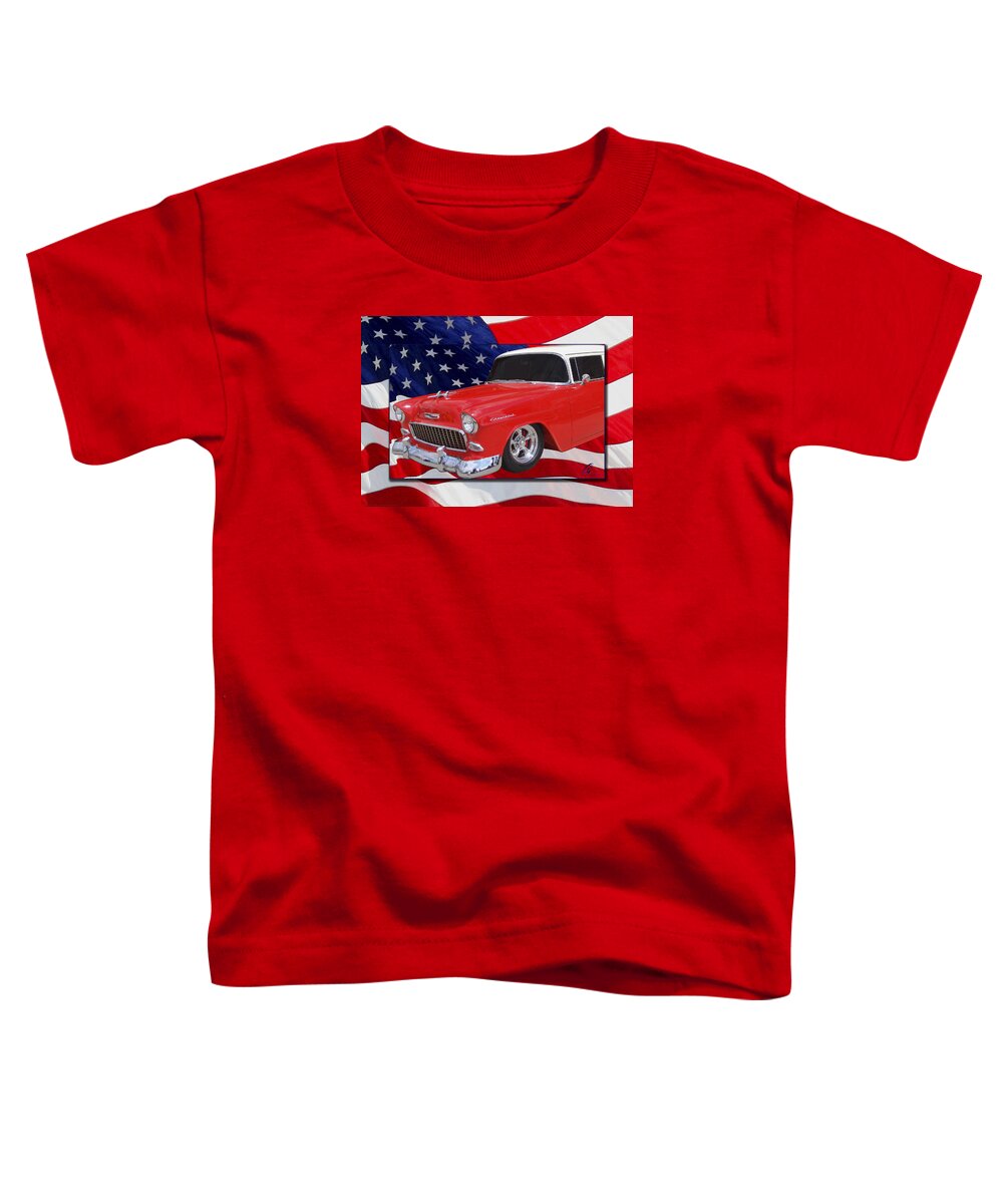 Car Toddler T-Shirt featuring the photograph Patriotic 55 Chevy by Chris Thomas